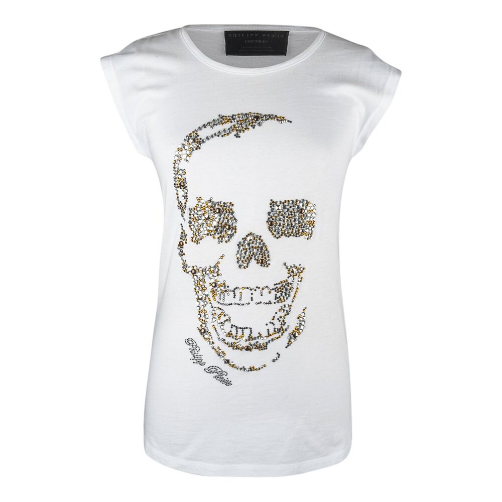 Philipp PleinTop White Tee T-Shirt Beaded / Diamante Skull S